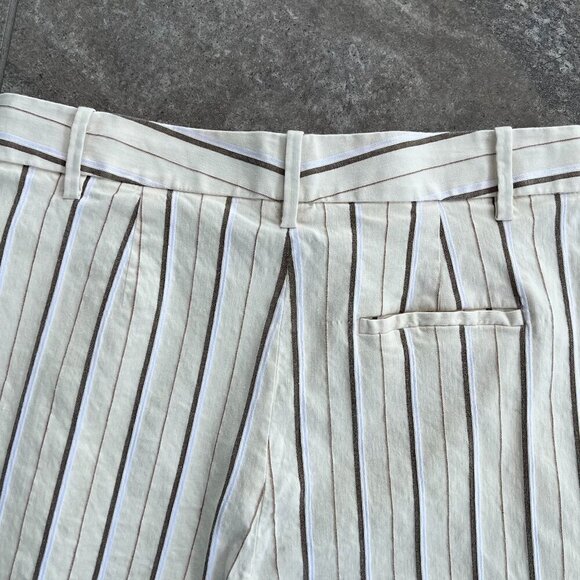 Banana Republic Alva Linen Cotton Wide Leg High Waist Pant Size 14 White Striped - Picture 12 of 15